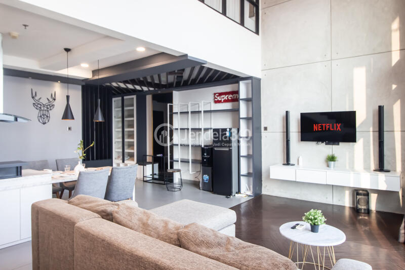 Living Room Studio Apartment with city View at Neo Soho Residence