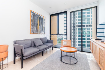 Living Room Flawless 2BR Apartment Middle Floor with Toll Road View at Izzara Apartment