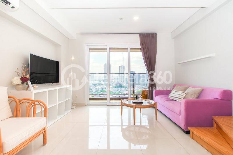 Living Room Well Furnished 2BR Apartment Close to MNC Studio Kebon Jeruk at Maqna Residence