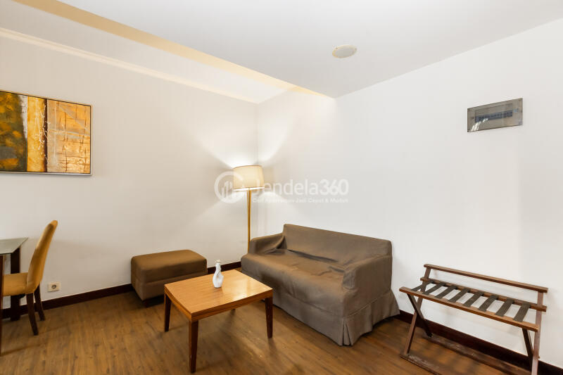 Living Room Cozy 1BR Apartment Near Kampung Bandan Station with City View at Mediterania Marina Ancol Apartment