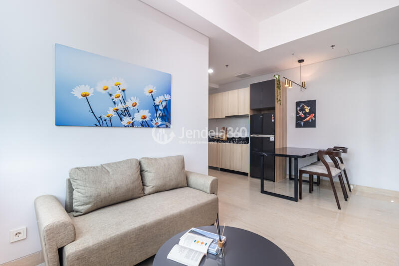 Living Room Comfy 1BR Apartment at Southgate Residence Connected to AEON Mall Tanjung Barat