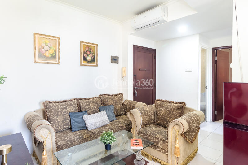 Living Room 2BR Apartment with Glamourous Interior and City View at Mediterania Marina Ancol Apartment