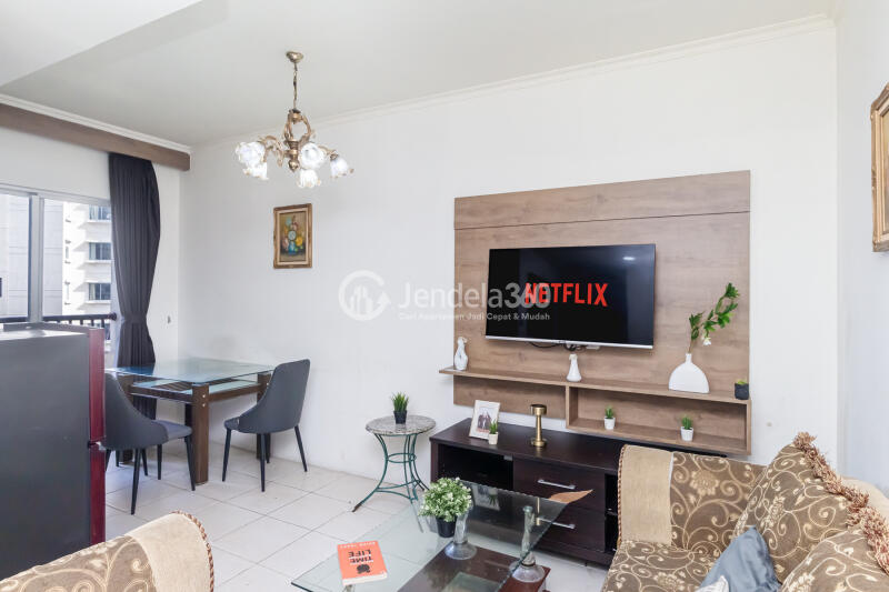 Living Room 2BR Apartment with Glamourous Interior and City View at Mediterania Marina Ancol Apartment