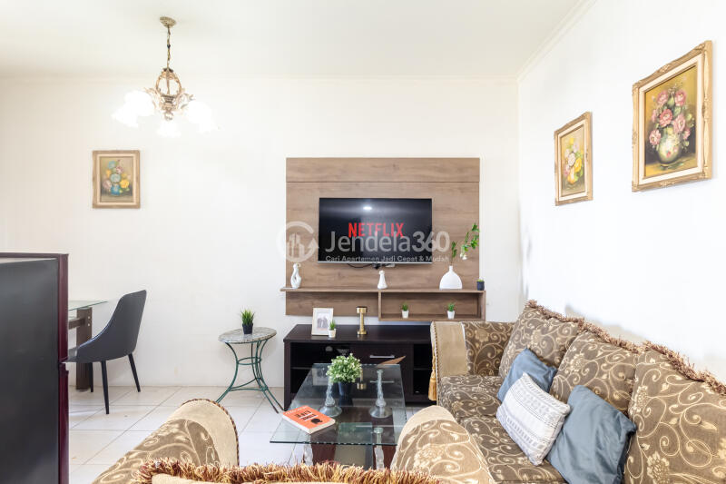 Living Room 2BR Apartment with Glamourous Interior and City View at Mediterania Marina Ancol Apartment