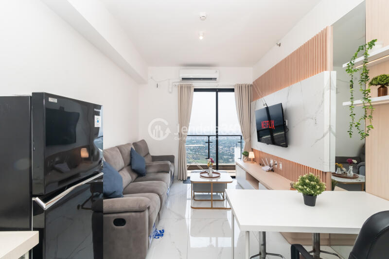 Living Room Homey 2BR Apartment at Sky House Alam Sutera Tower C2
