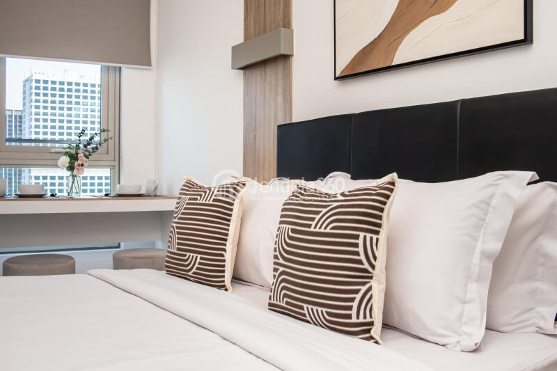 Bedroom Decorative Studio Apartment Middle Floor with City View at Antasari Place Apartment