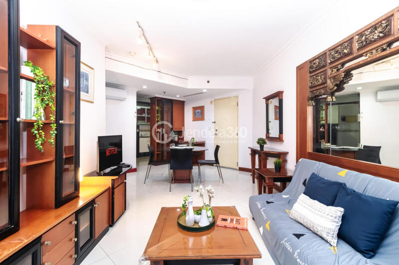 Living Room Stylish 2BR Apartment Low Floor with City View at Taman Rasuna Apartment