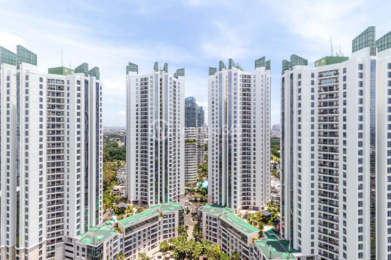 Balcony High Floor 2BR Apartment with city View at The Mansion Kemayoran Bougenville