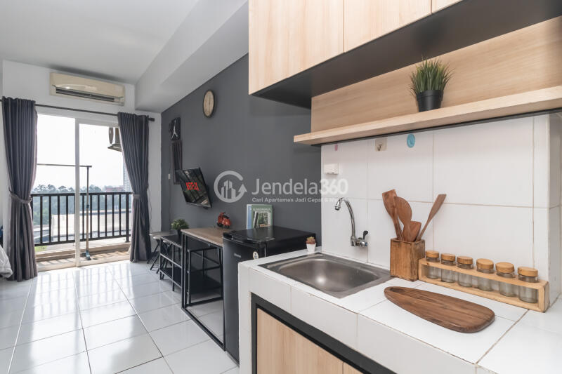 Kitchen Low Floor Studio Apartment with Exoctic Swimming Pool at Kota Ayodhya Apartment